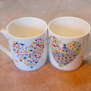 Cooksmart Fine China Set of 2 Butterfly/Peacock Heart Mugs